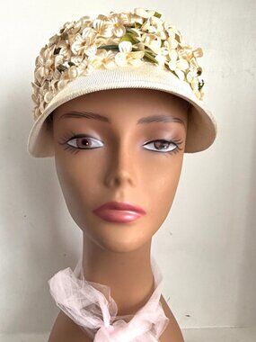 Vintage 1960s Daisy Cloche Hat Rhinestones Half Brim Floral